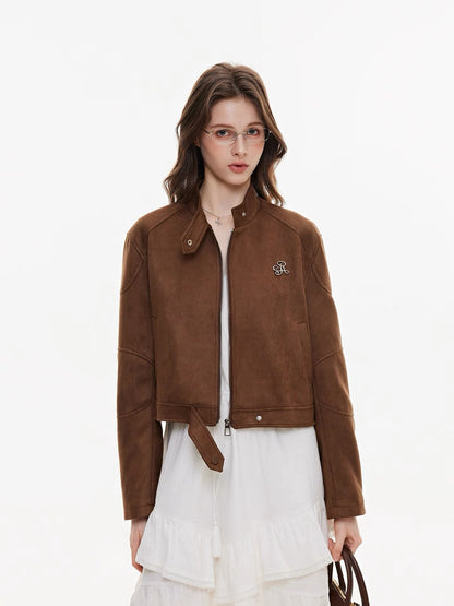 Terracotta suede texture sculpted jacket