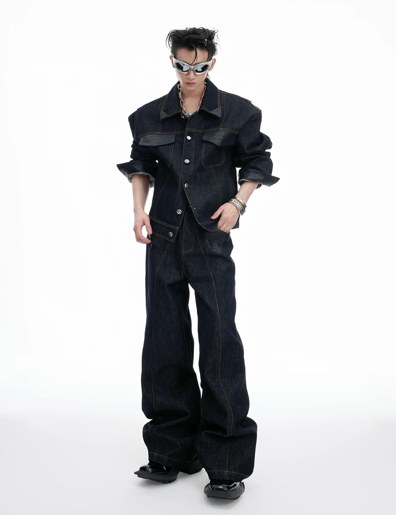 Vintage crocodile skin sewn setup denim jacket