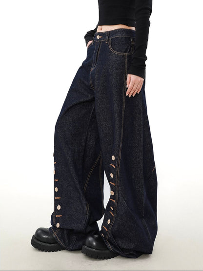 Button down design curved knife denim pants