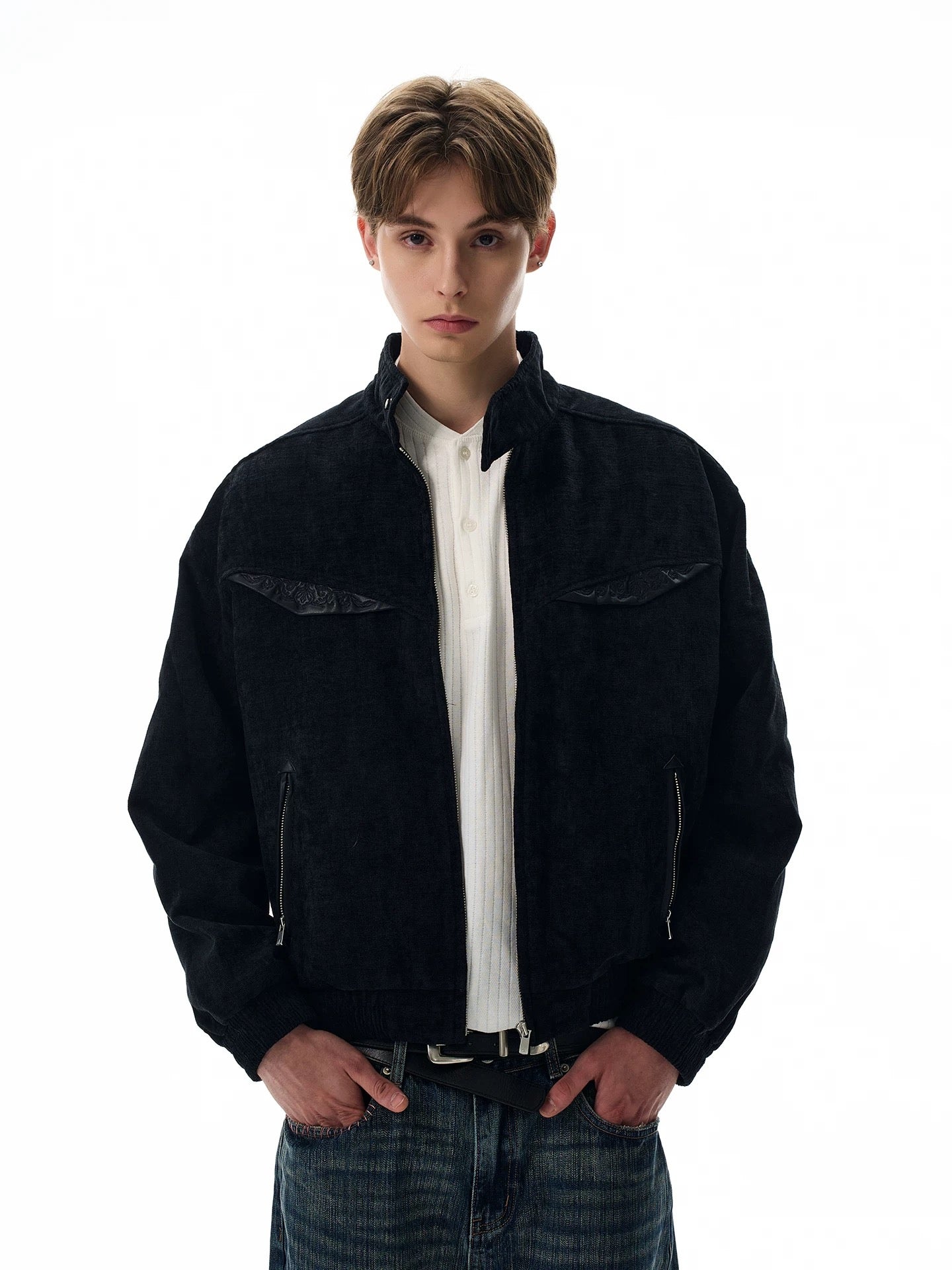 Velvet skyline refined tailored bomber jacket