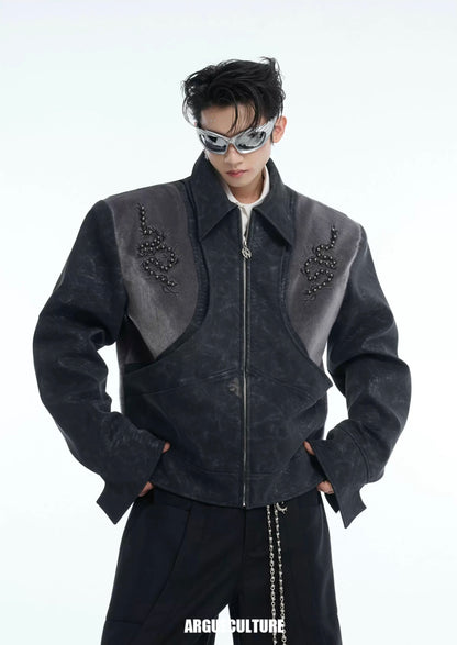 Snake eyes spine pu leather jacket