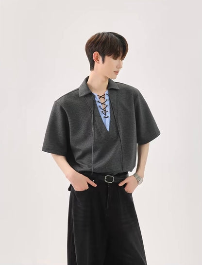 Niche strap fake two piece polo t-shirt