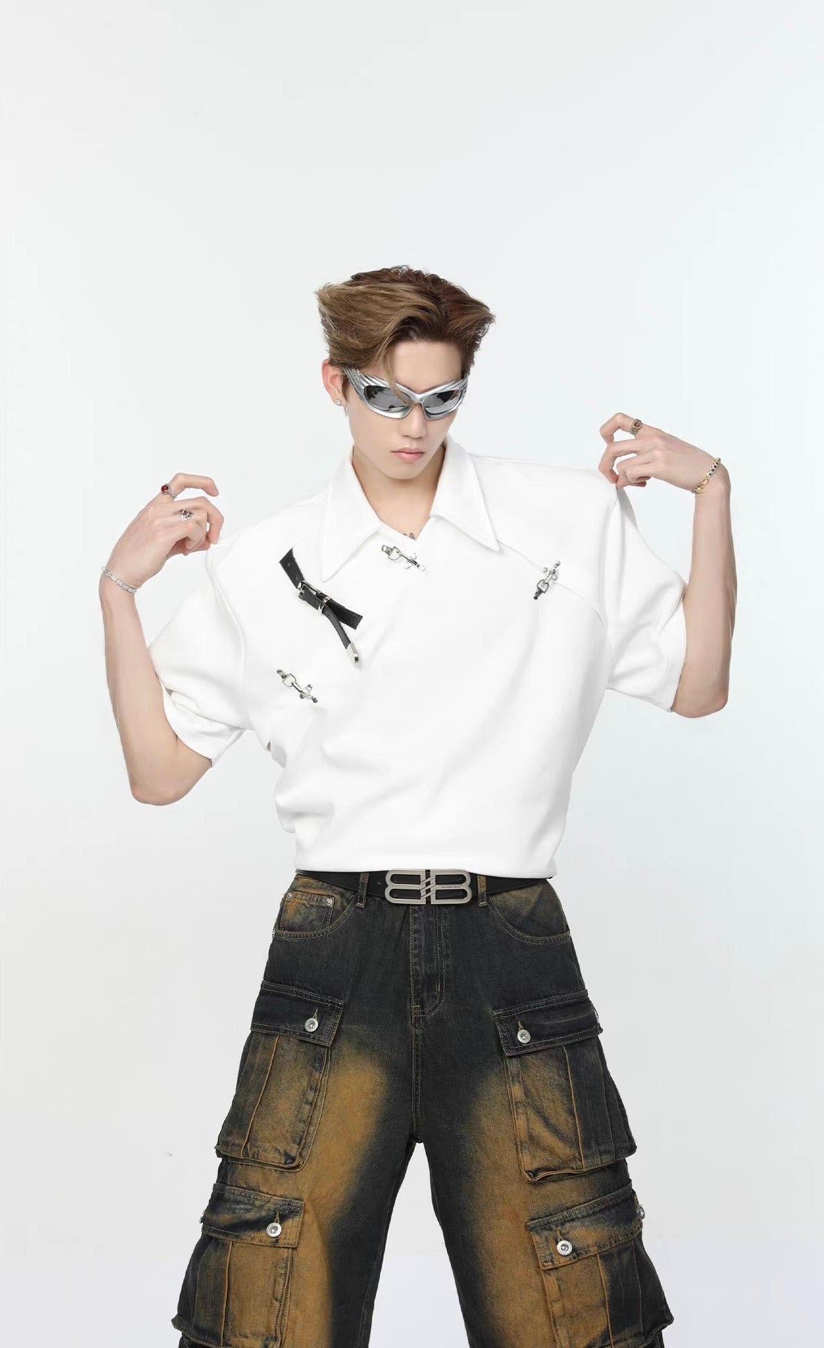 Mini metal belt structural sensory shoulder pole shirt
