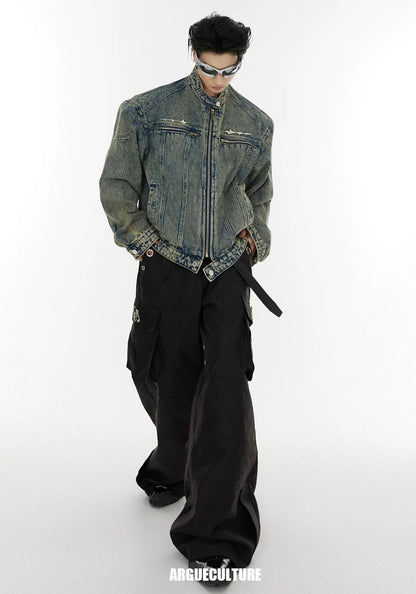 Vintage metallic logo short denim jacket