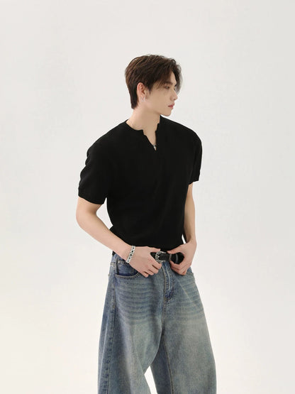 V-neck knit solid color t-shirt