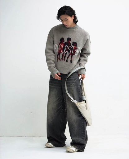 Winter lazy style print knit sweater