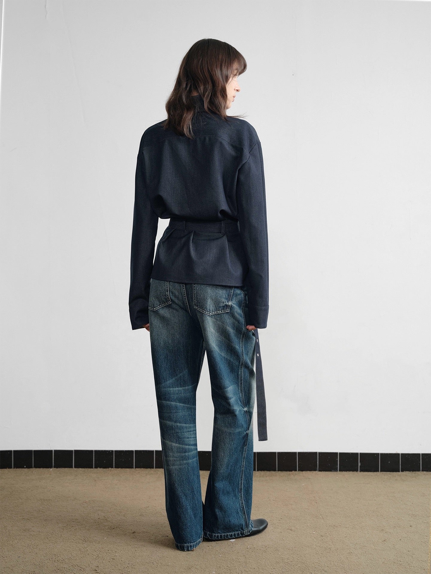 Acetic acetate denim waistband shirt jacket