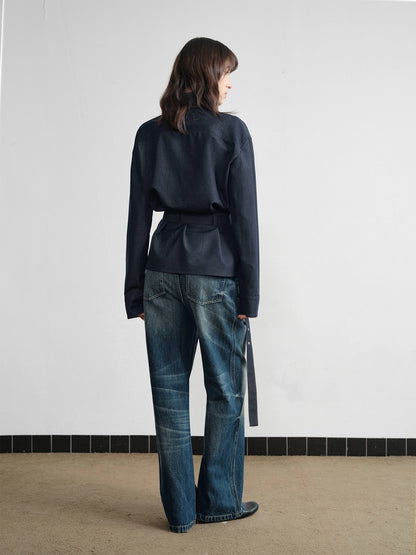 Acetic acetate denim waistband shirt jacket