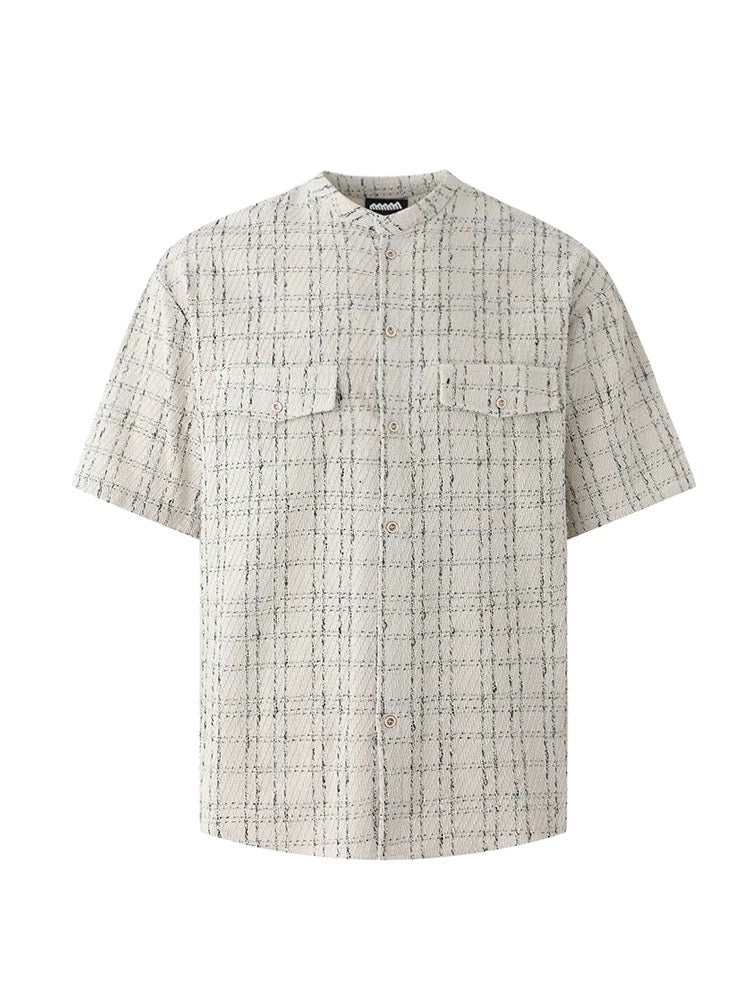 Fragrant breeze textured grid check short sleeve shirt