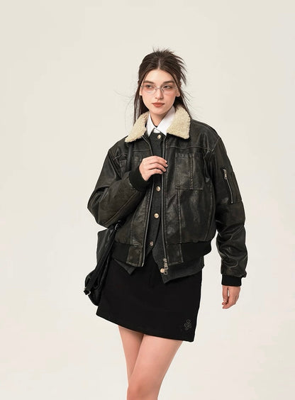 Aviator seoul dark mode shearling leather jacket