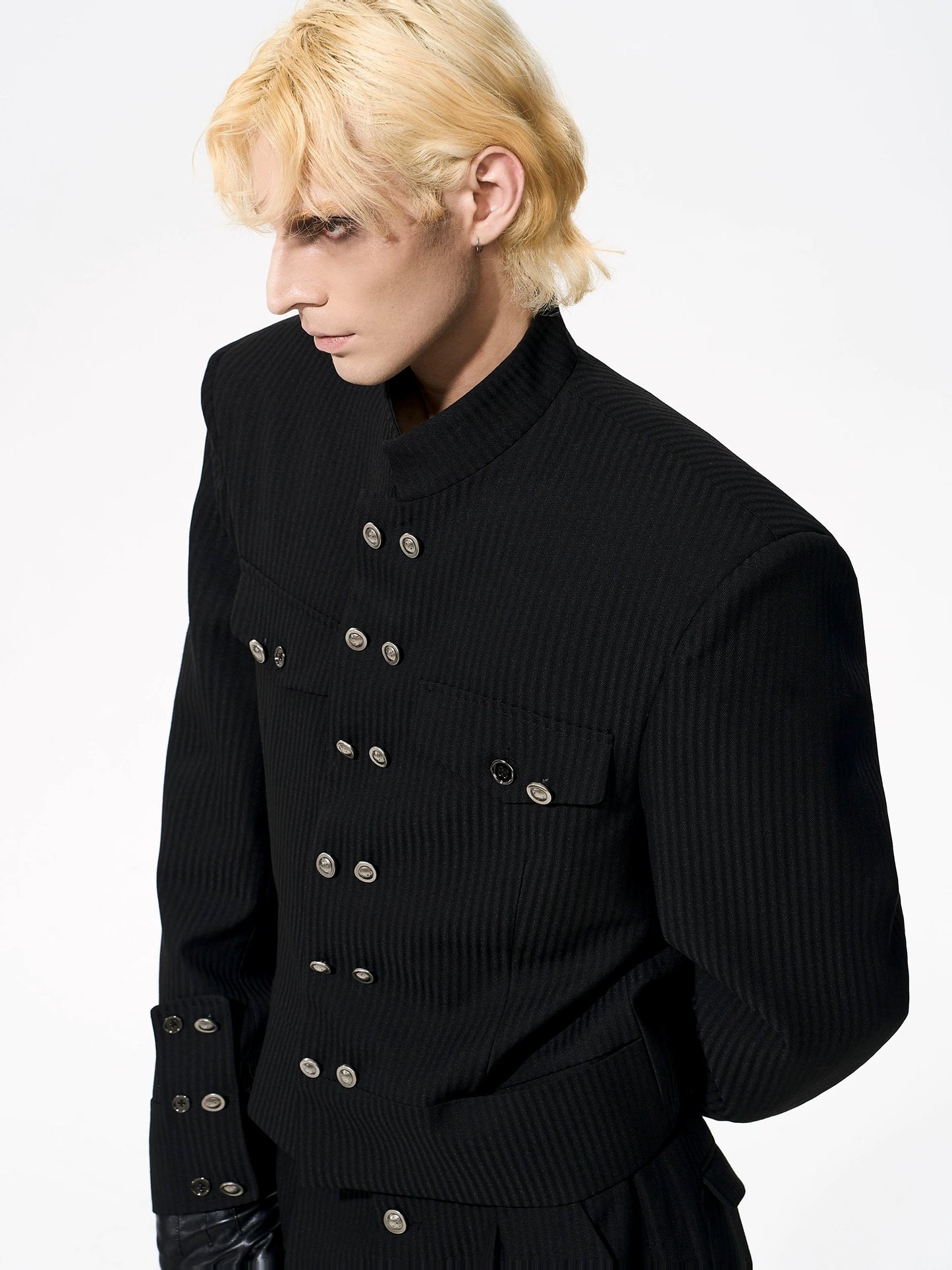 Obsidian archive military cut buttoned cropped jacket