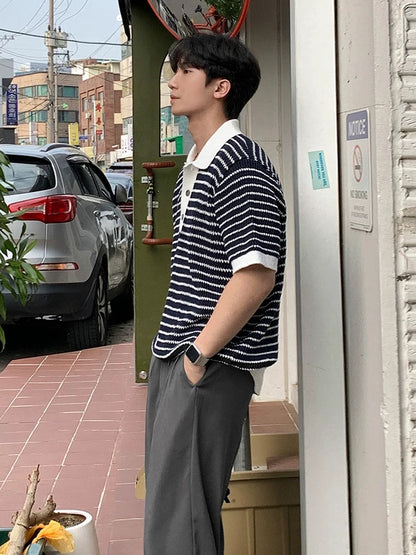MRCYC color stripe knit short sleeve polo shirt