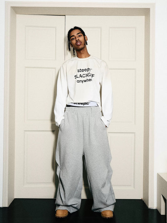 Suspended air trimmed pleated loose baggy pants