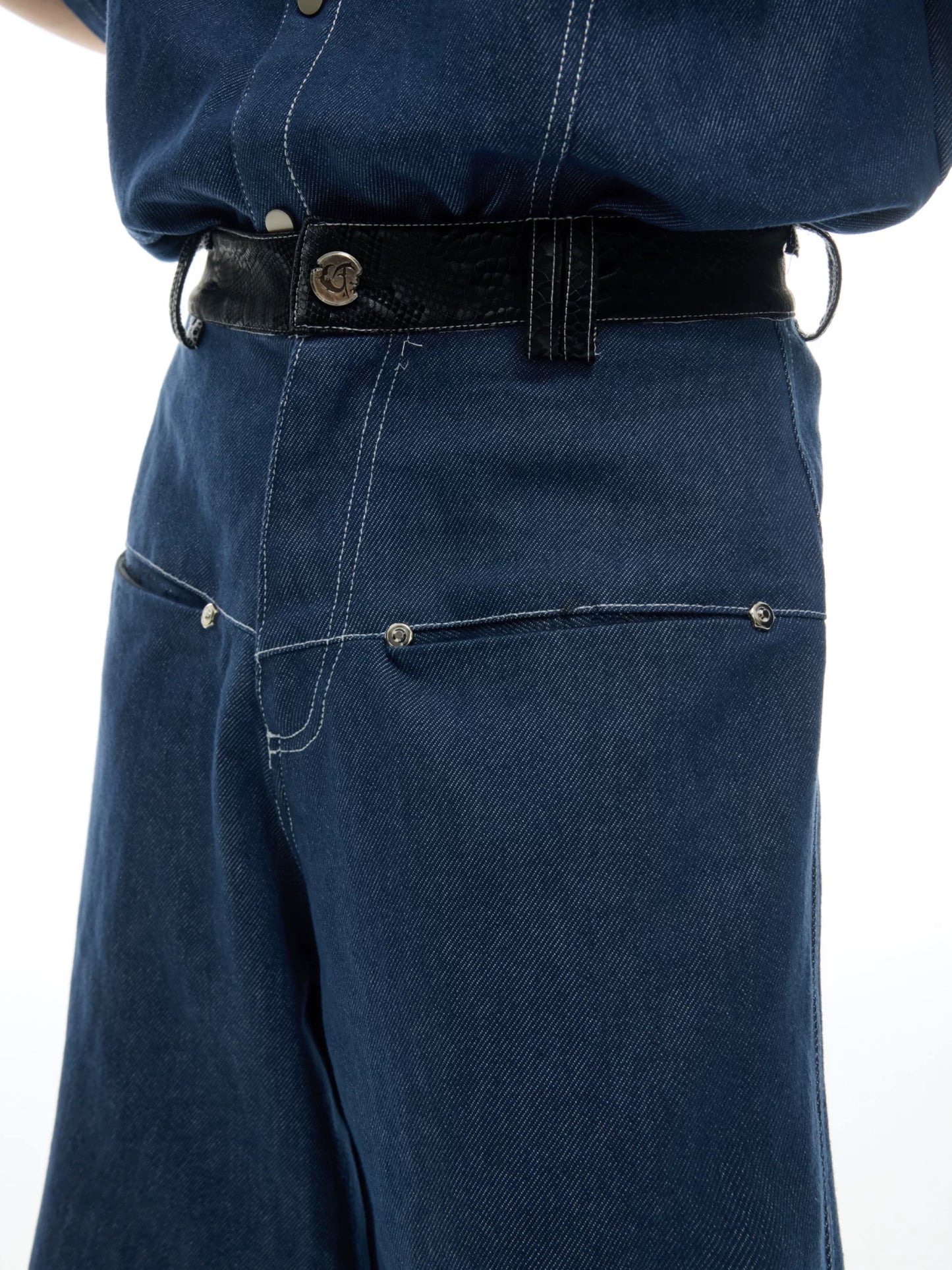 Snake pattern seamless denim setup pants