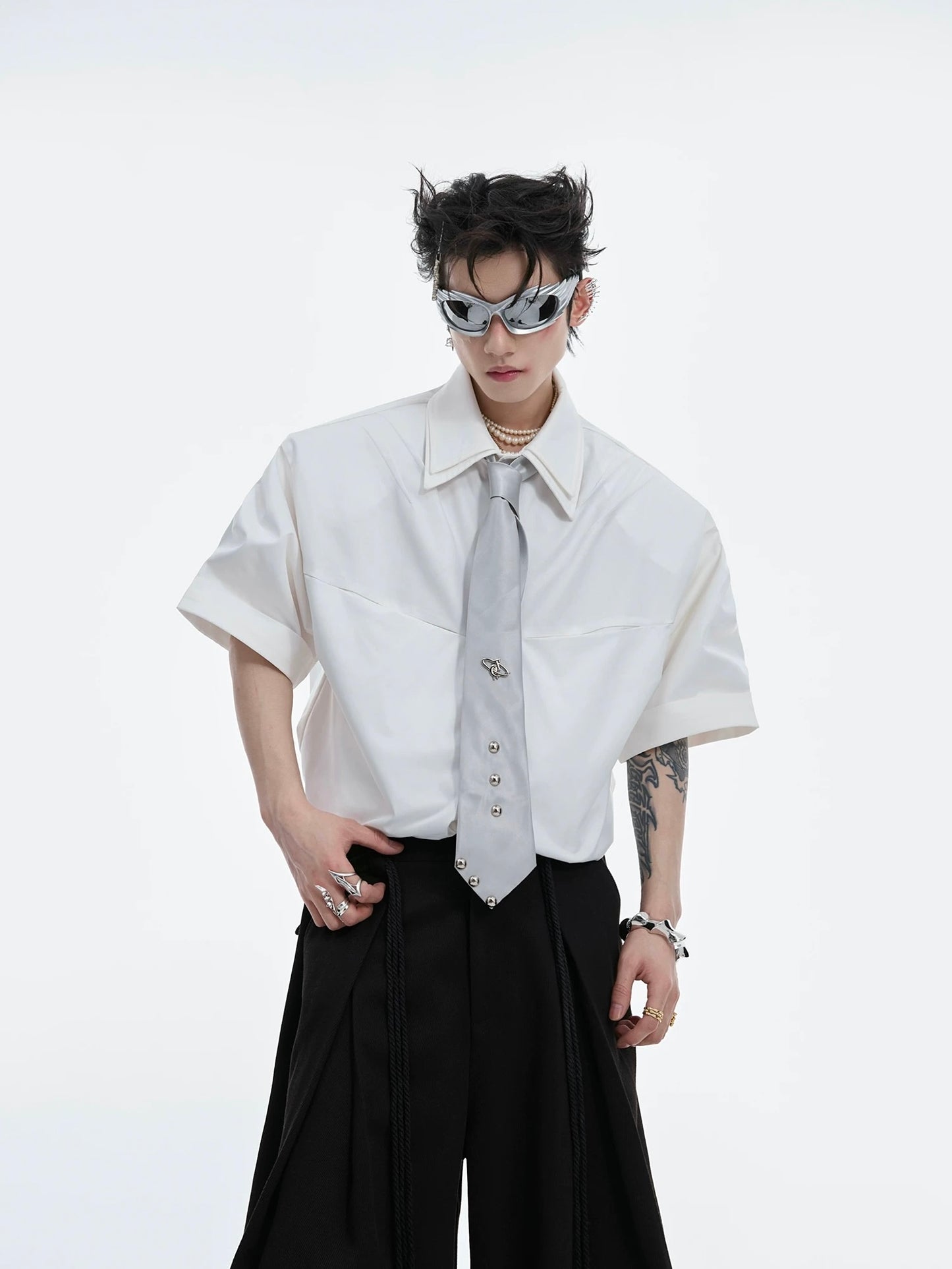 Double collar cushion shoulder shirt