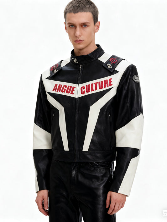Argue culture classic moto racing leather jacket