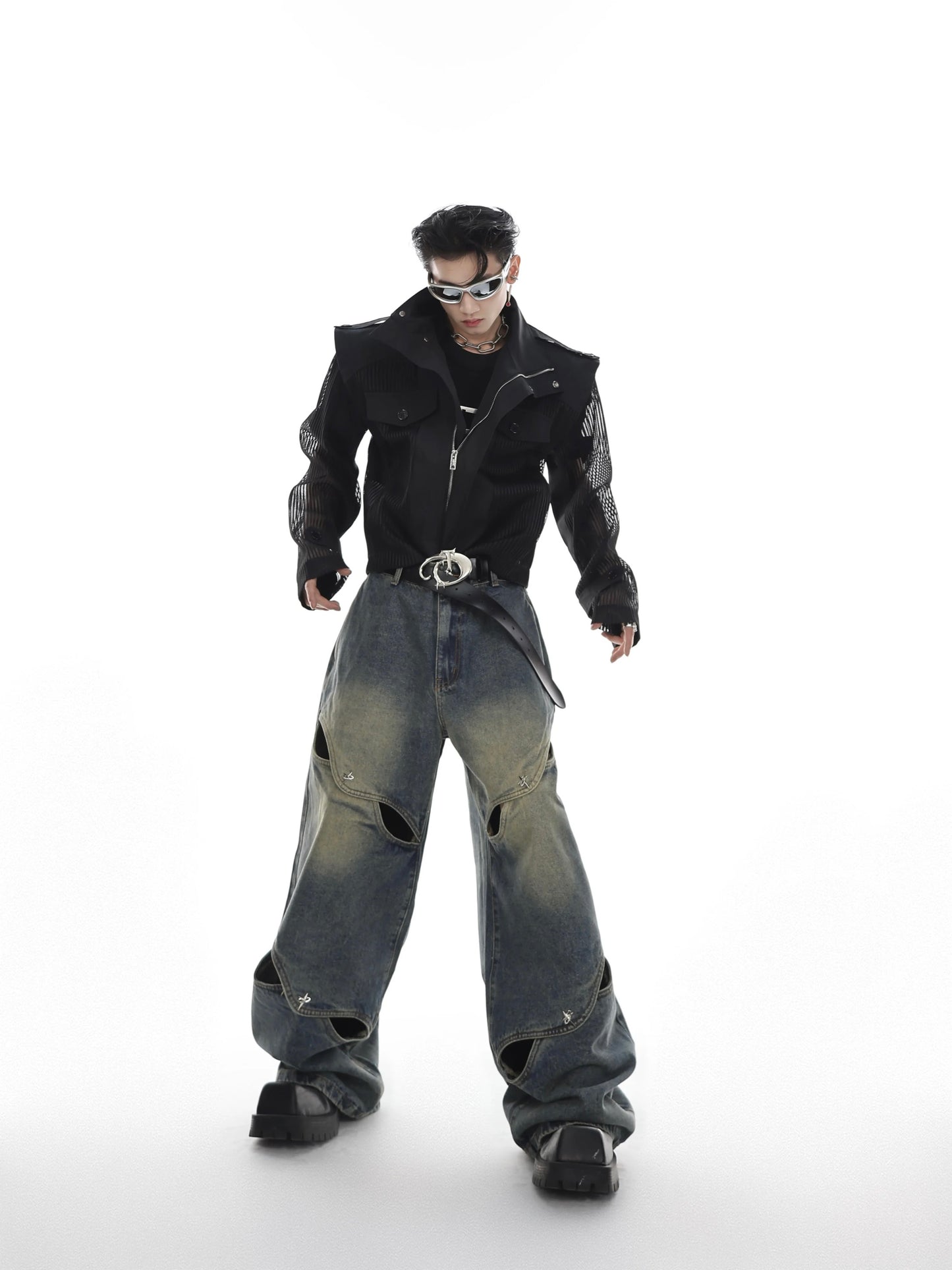 Blade cut design denim pants