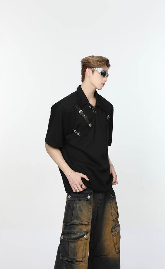 Mini metal belt structural sensory shoulder pole shirt