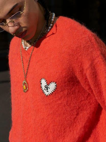 Crimson flame heart emblem wool sweater
