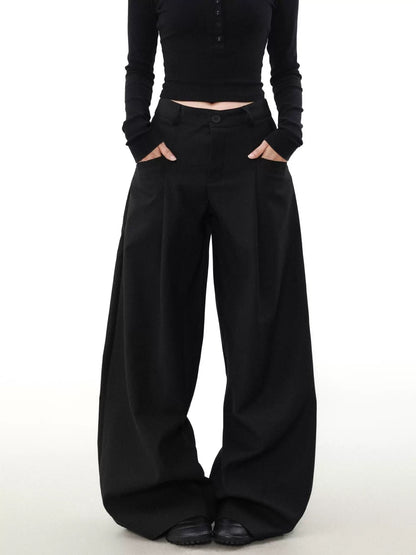 High end pleated wide pants