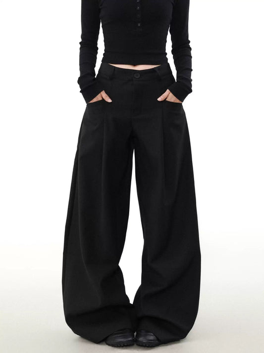 High end pleated wide pants