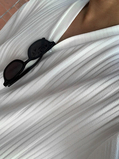 Luxury resort pleated set up short sleeve cardigan