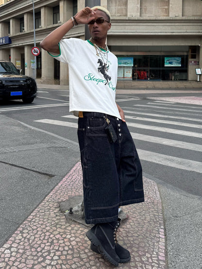 Horse rider embroidery green silhouette t-shirt