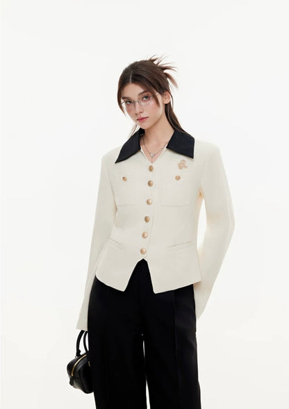 Scholarly contrast tailored gold button jacket