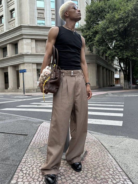 Houndstooth check 3D cut baggy western pants