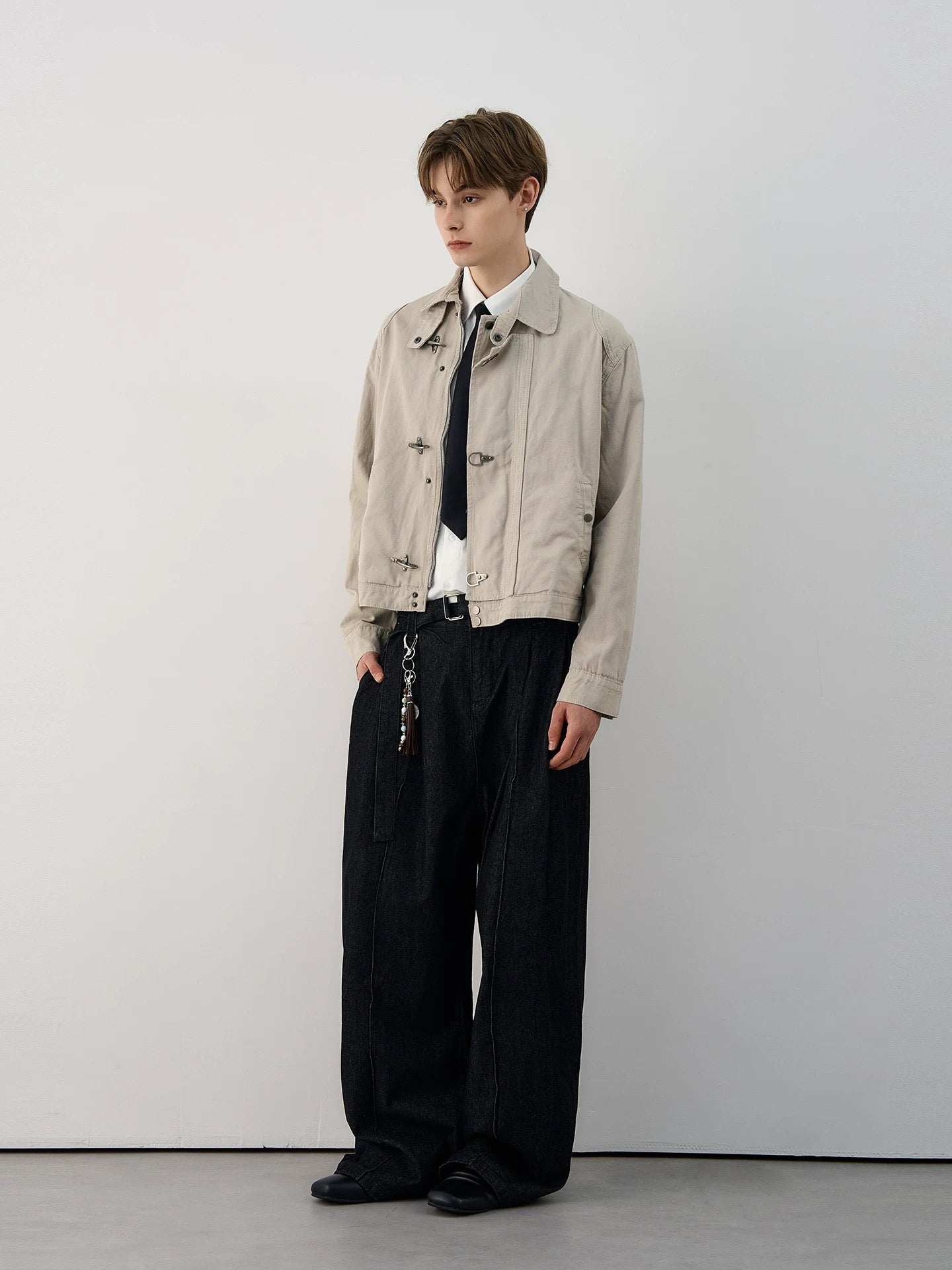 Antique metal toggle structured canvas jacket