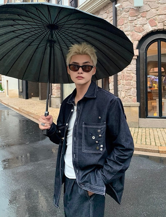 Korean street deconstructed button denim jacket