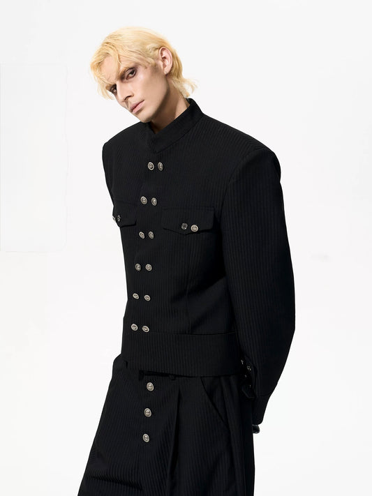 Obsidian archive military cut buttoned cropped jacket