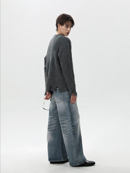 Ruined texture nocturne distressed henley knit