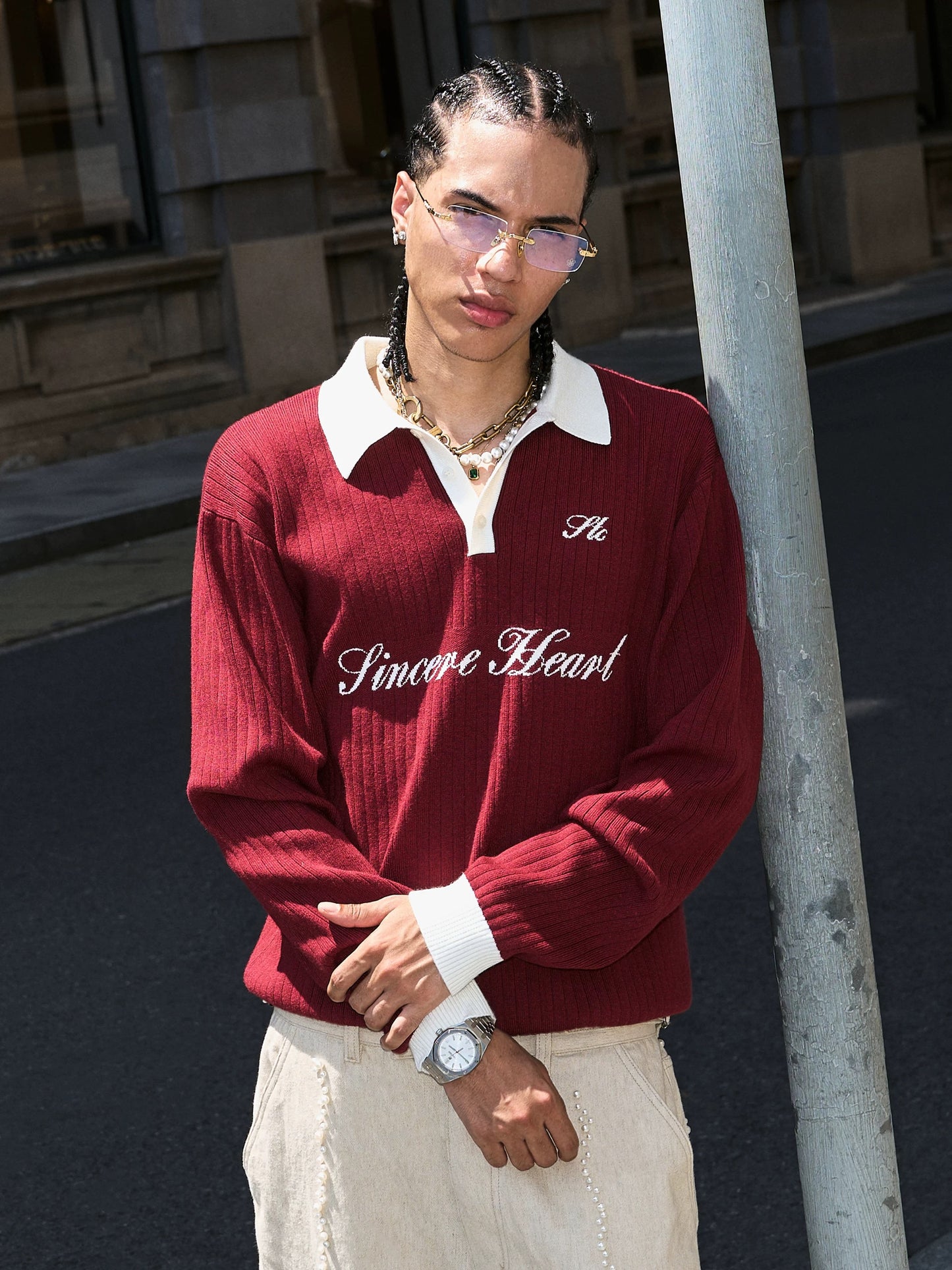 Retro knit blend polo collar old money sweater