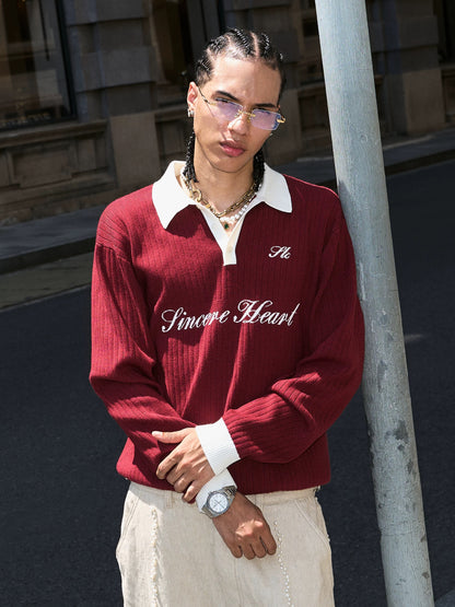 Retro knit blend polo collar old money sweater
