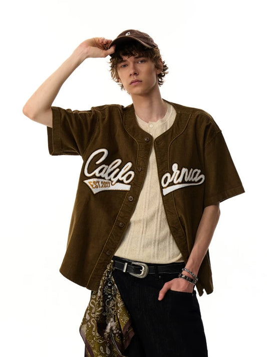 Retro baseball street short sleeve jacket