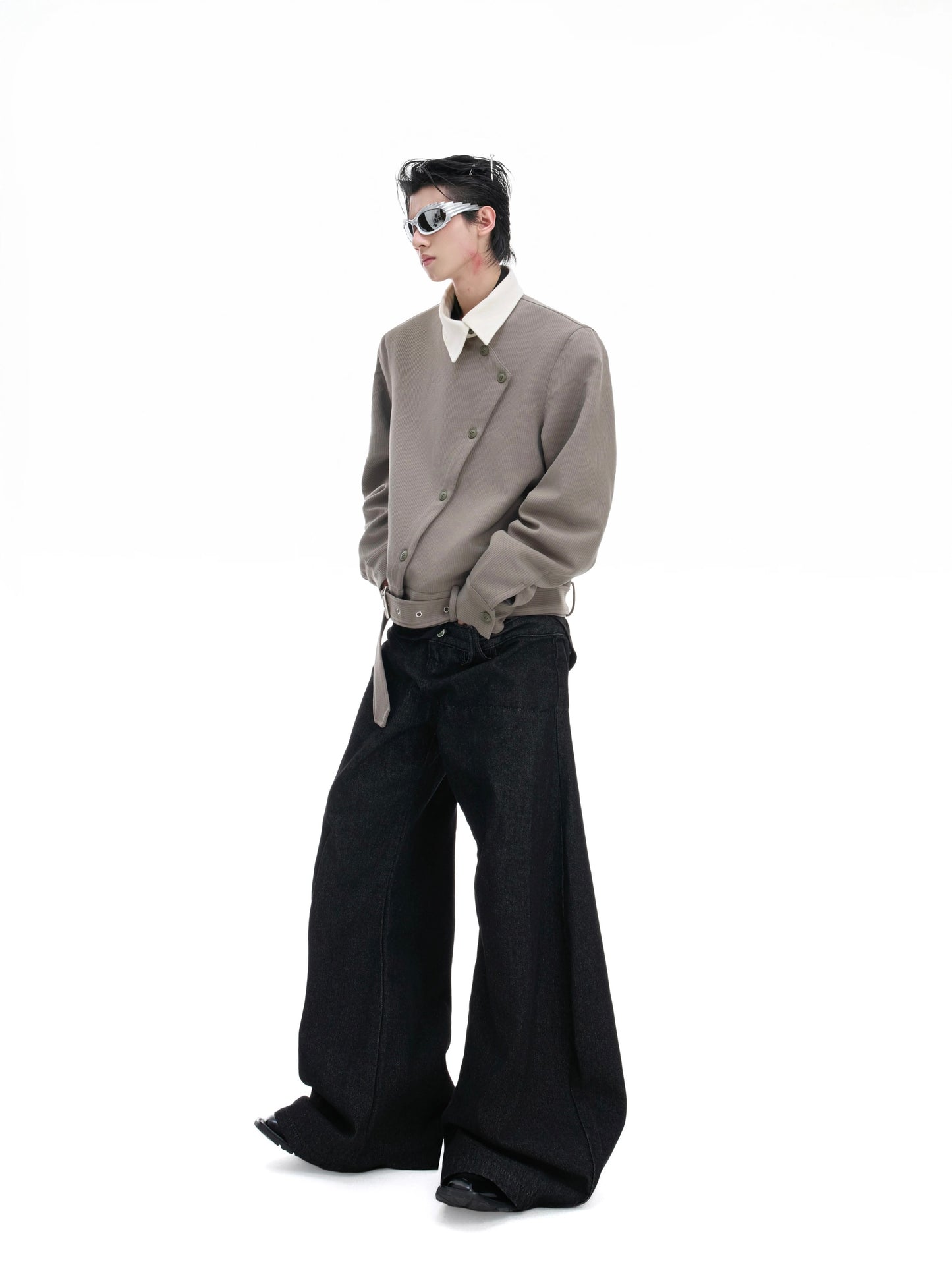 Asymmetric symphony belted cosmic sweater
