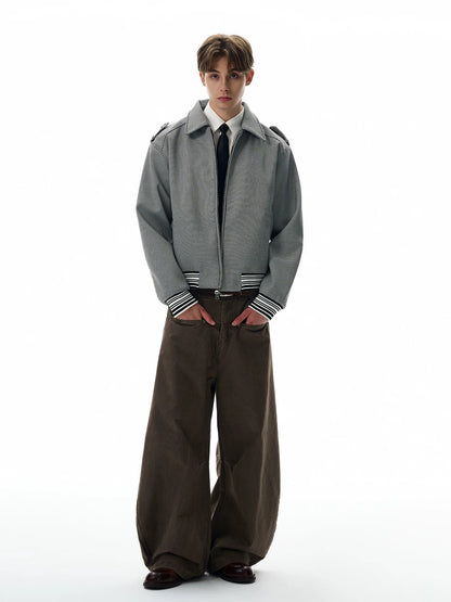 Houndstooth pattern cropped bomber jacket