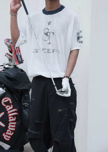 ST star round neck mesh knit t-shirt