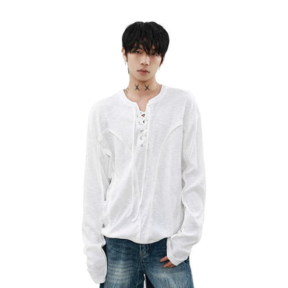 Strap knit long-sleeve t-shirt