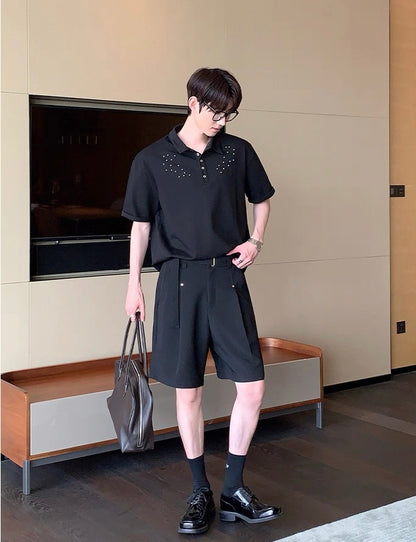 Studded elegance with subtle embroidery polo shirt