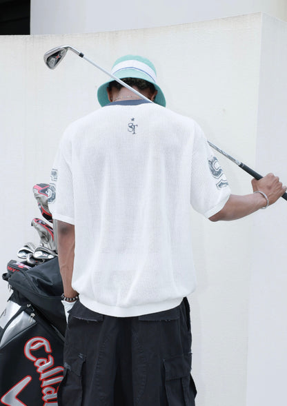 ST star round neck mesh knit t-shirt