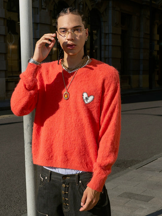 Crimson flame heart emblem wool sweater