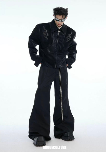Snake eyes spine pu leather jacket