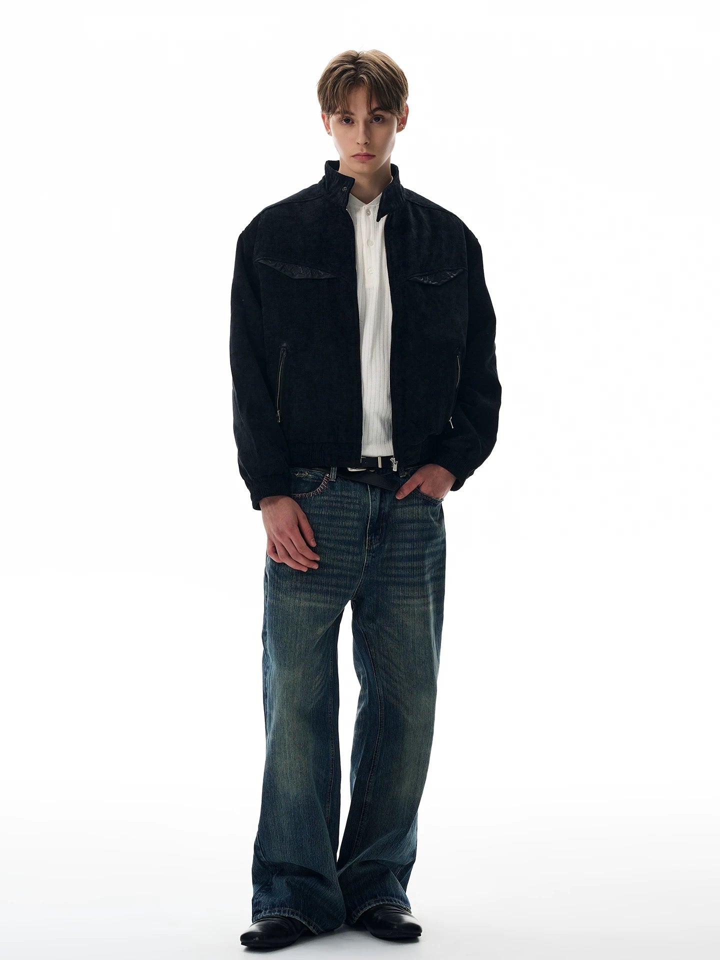 Velvet skyline refined tailored bomber jacket