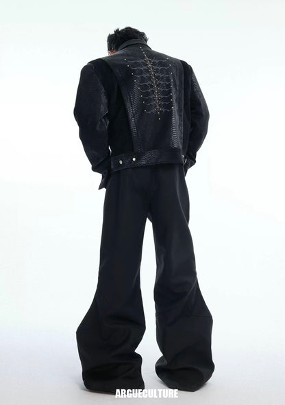 Snake eyes spine pu leather jacket