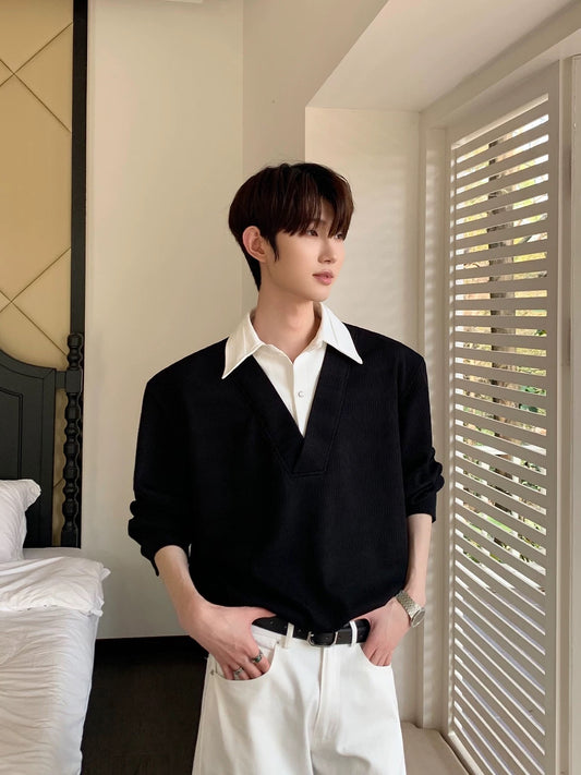 Seoul noir layered collar knit shirt