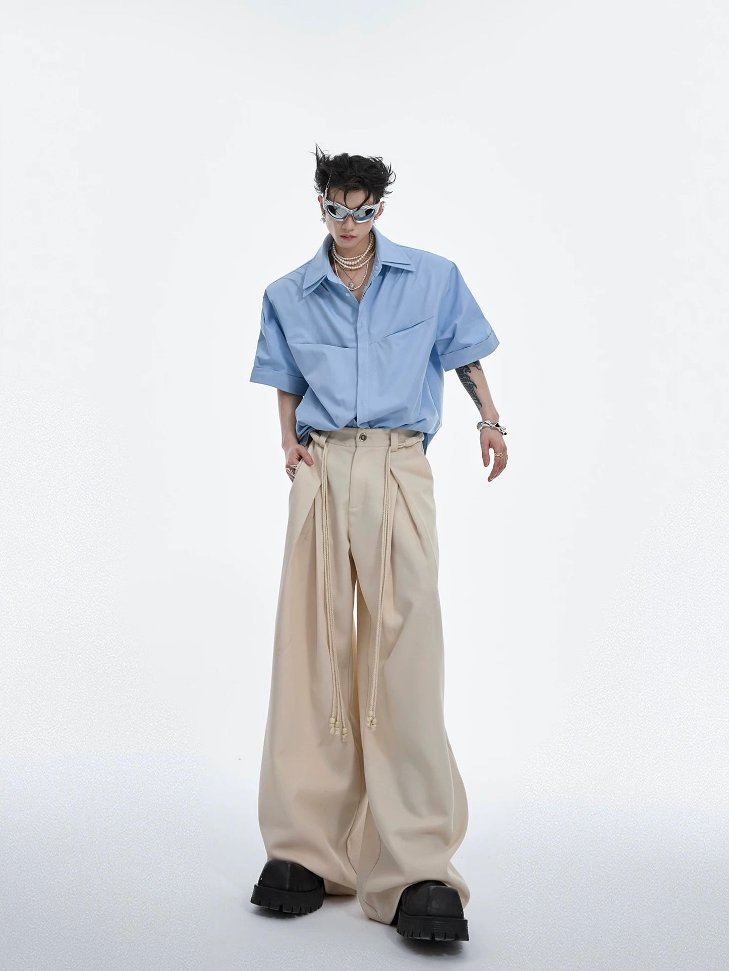 Double collar cushion shoulder shirt