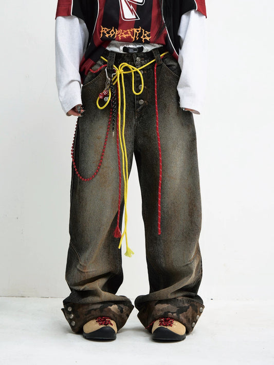 Mud dye camouflage straight leg jeans