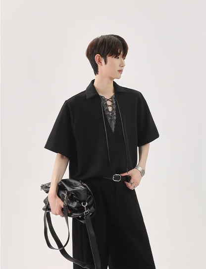 Niche strap fake two piece polo t-shirt